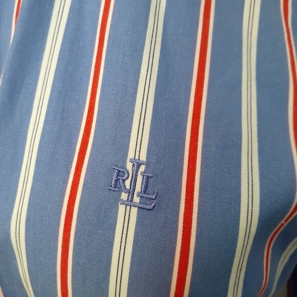 Lauren Ralph Lauren blue striped cotton shirt XL tunic top career summer office - Picture 5 of 6